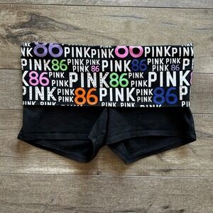 Y2K Victoria's Secret PINK Black Yoga Foldover Shorts Rhinestone Logo Sz S